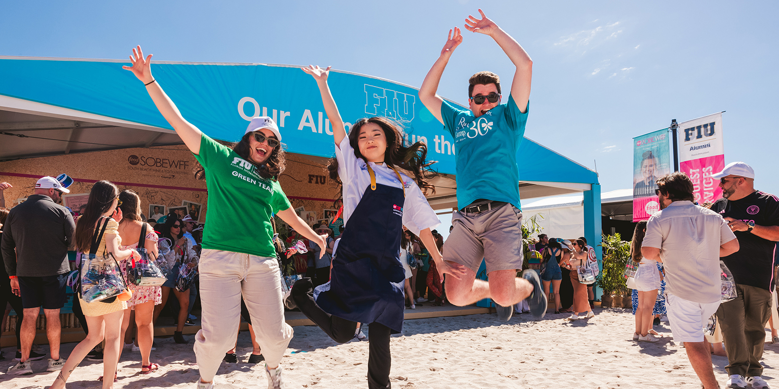 Chaplin Hospitality students jumping in air